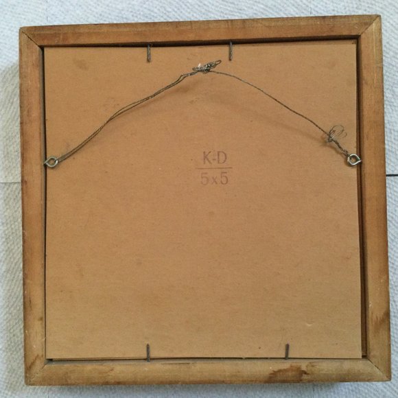 Petit Point needlework embroidery square wood frame geisha and flowers vintage - Picture 4 of 4